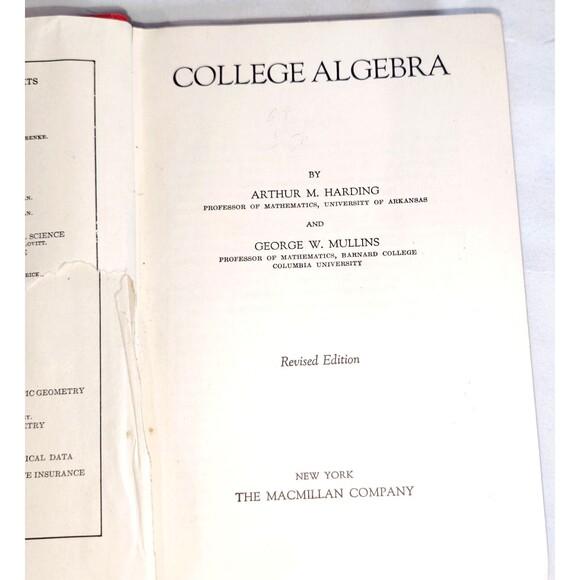1941 College Algebra Hard Cover School Book, University, College Used - Picture 4 of 10